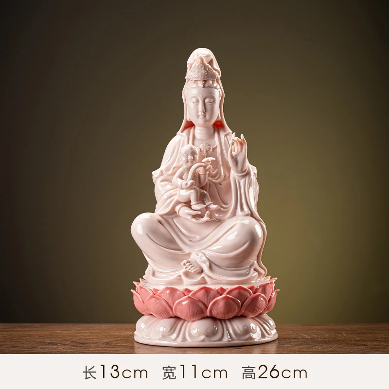 Ceramic Of Guanyin Fertility, Home Worship Statue Of The Bodhisattva Sitting On A Lotus To Pray For C