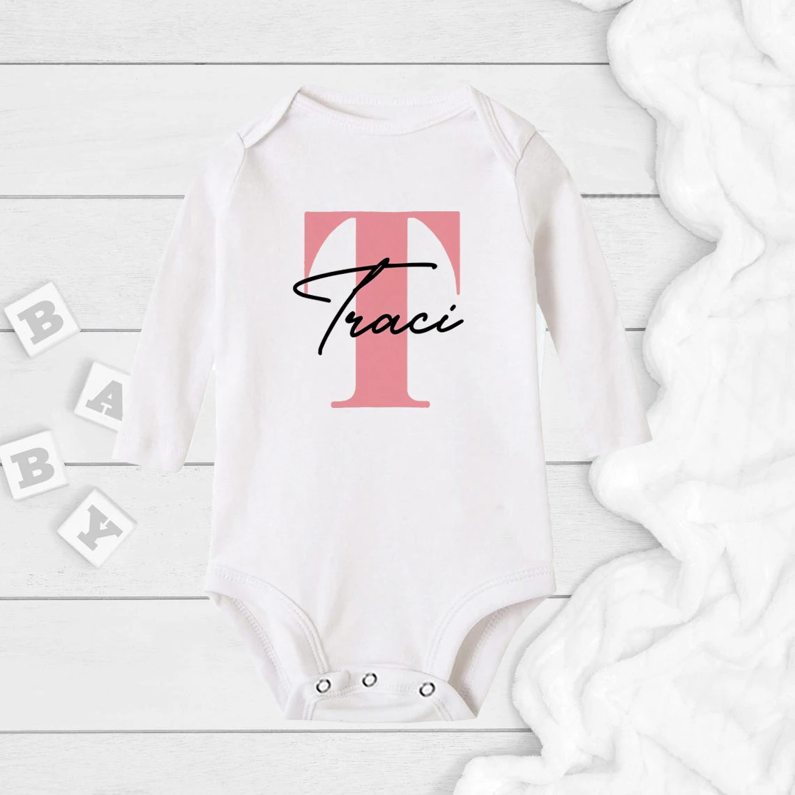 Baby Girl Name Romper Pregnancy Announcement Personalized Baby Jumpsuit Custom Name Rompers Bodysuit Girls Clothes