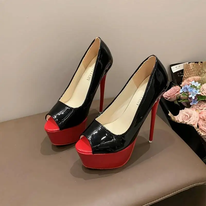 

Сексуальная пикантная девушка, туфли на высоком каблуке 16 см на тонком каблуке, рыбий рот, открытый носок, водонепроницаемая обувь на платформе, на высоком каблуке, ненавижу небесному высоту