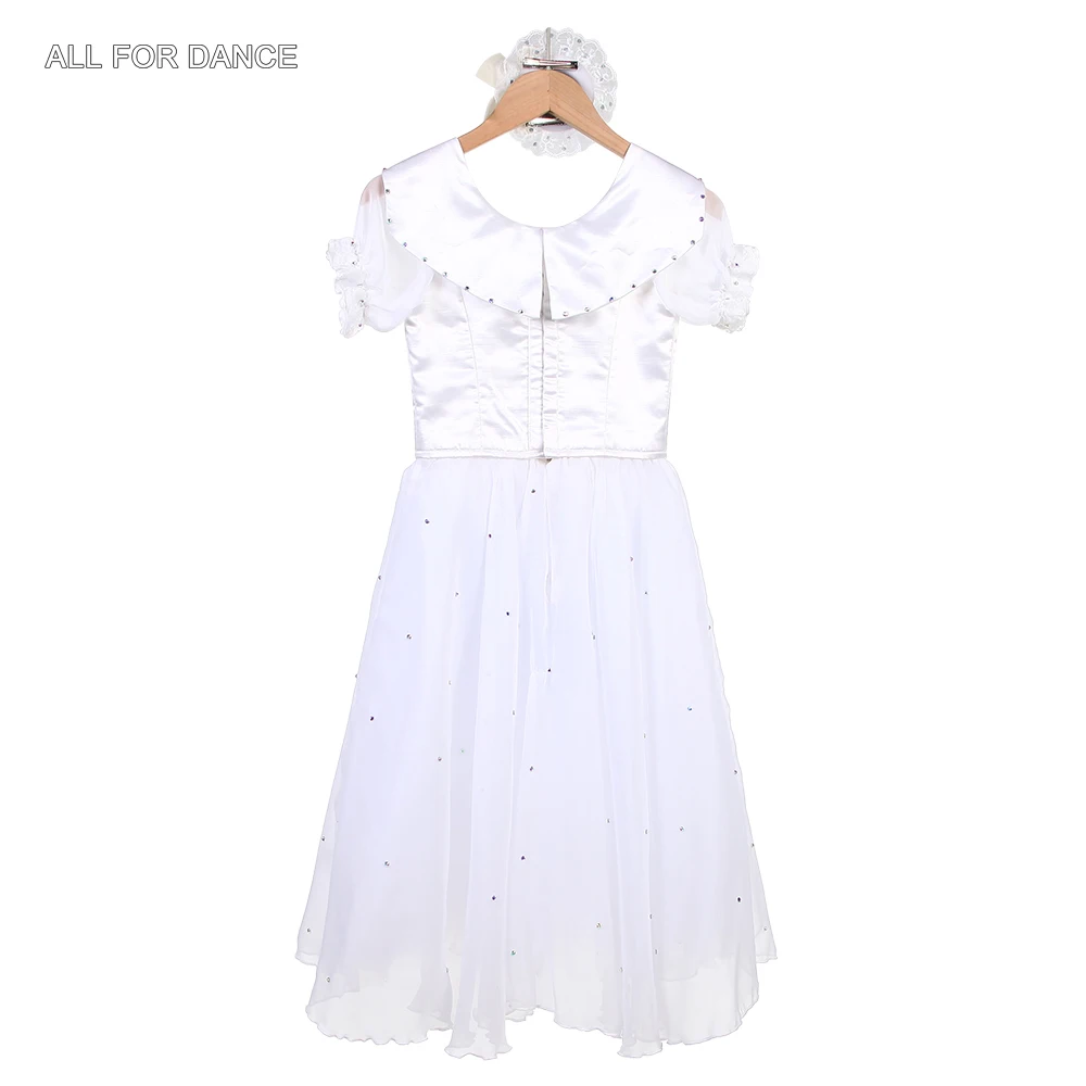 B24016 Short Sleeves White Professional Ballet Tutu Girls & Women Performance Costumes Romantic Long Ballet Tutu with Headwear