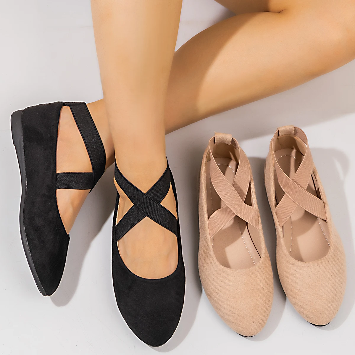 

Flat Pointed Toe Flats Loafers Women 2026 Spring New Beanie Shoes Shallow Mouth Elastic Strap Casual Women's Shoes