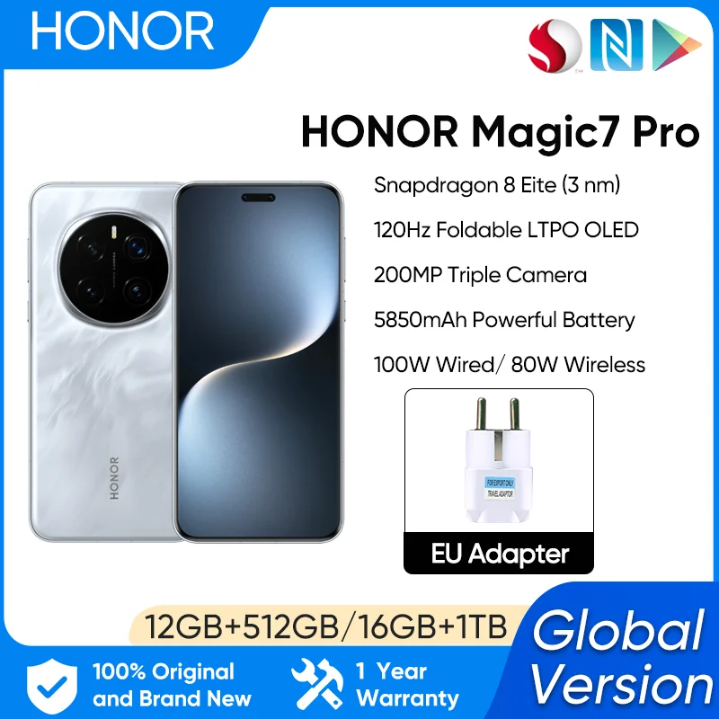 สินค้าใหม่มาใหม่ HONOR Magic7 Pro Global Version 5G สมาร์ทโฟน Snapdragon 8 Elite 6.8 ''120Hz จอแสดงผล 100W Fast Charger IP69