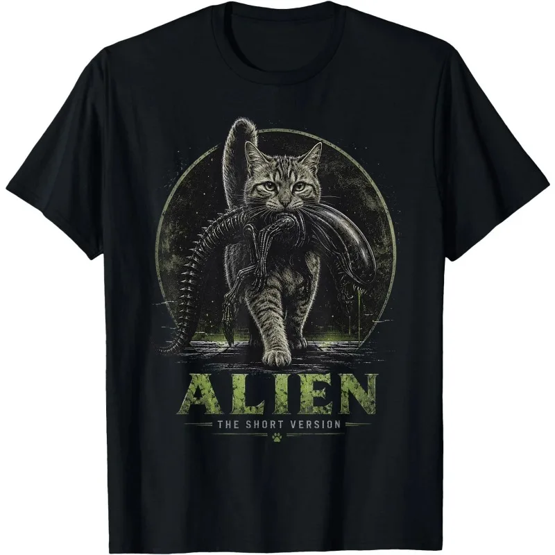 Funny Alien Short Version Cat Science Fiction Horror Mock T-shirt - Men's T-shirt Summer New Casual Unisex