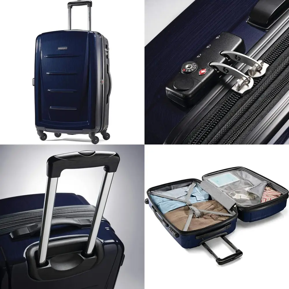 Equipaje giratorio expandible con lado duro, azul marino, tamaño mediano 24 pulgadas, maleta de viaje para equipaje facturado