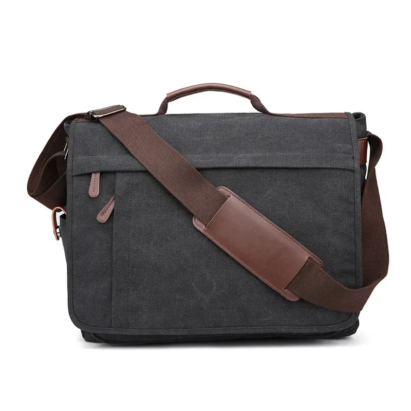 17 inch computer cross section square flap diagonal bag/men canvas business briefcase leisure Interior Zipper Pocket  Cover