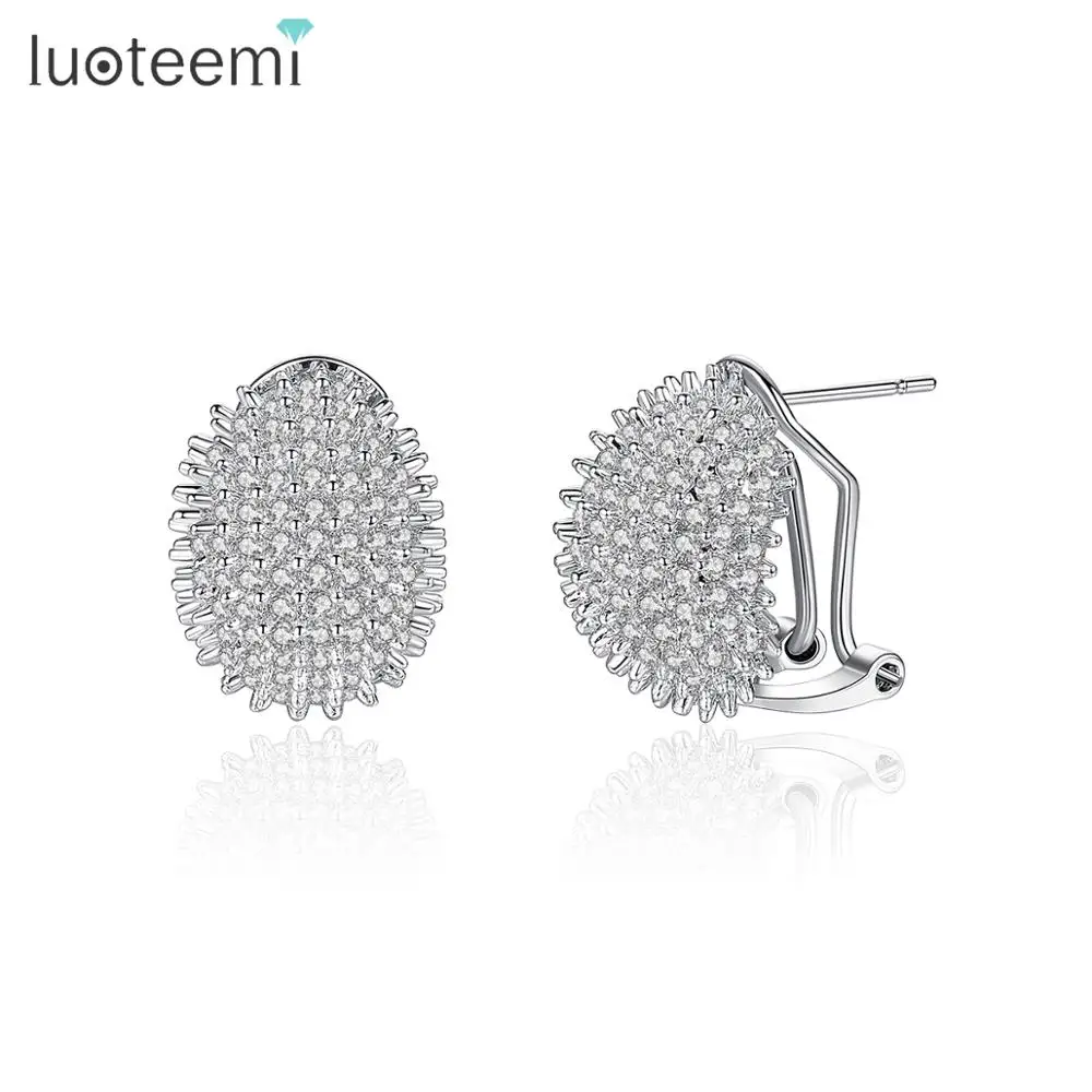 LUOTEEMI Trendy Hemispherical Stud Earrings for Women Wedding Party with Shiny Cubic Zircon Three Color Fashion Jewelry Brincos