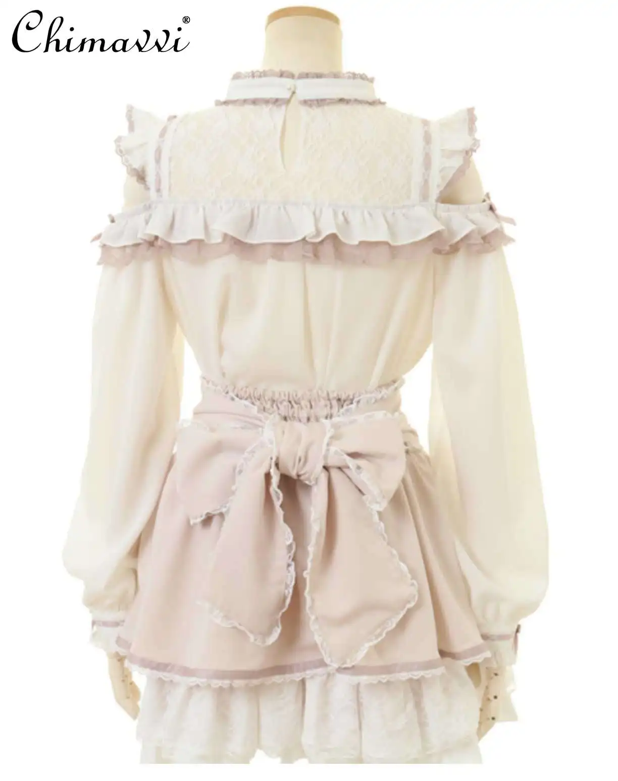 Japanese New Cute Collar Bow Shirt 2025 Spring New Sweet Lolita Off-the-shoulder Long-sleeved Y2k Liz Blouse Women Tops Mujer