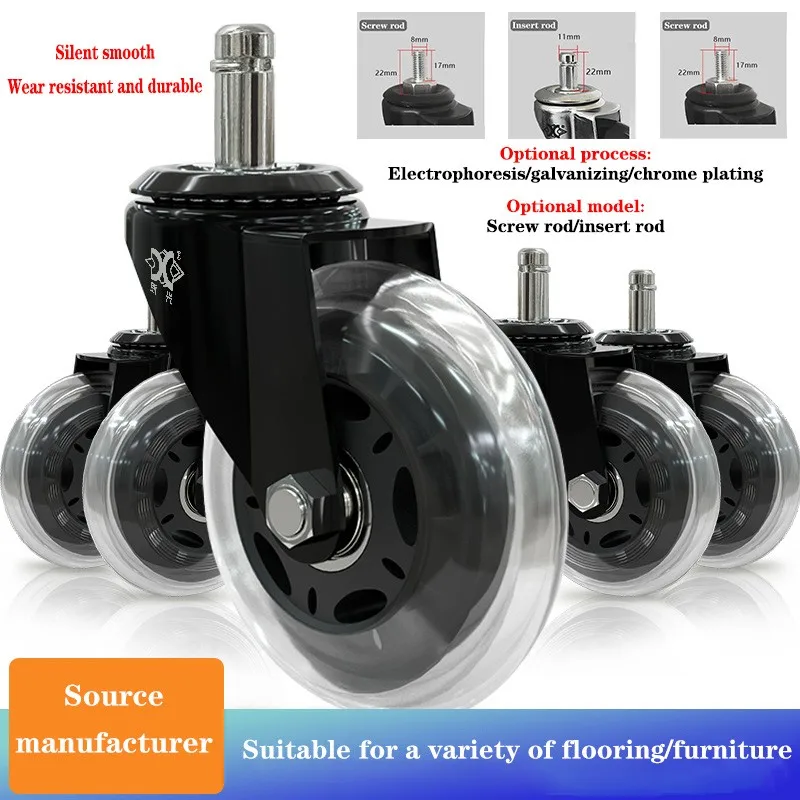 

5 Pcs/Lot 3 Inch Electrophoresis/galvanized M10/11*22mm/insert rod/screw rod M8 PU wheel/office chair wheel/polyurethane caster