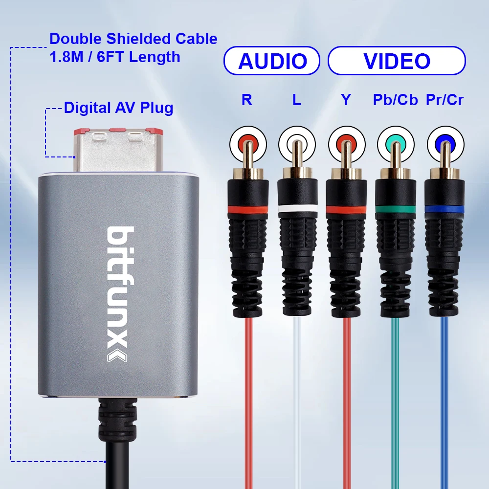 Bitfunx Component Video 5RCA YPbPr Adapter for Nintendo GameCube NGC Digital AV Output High Quality Image