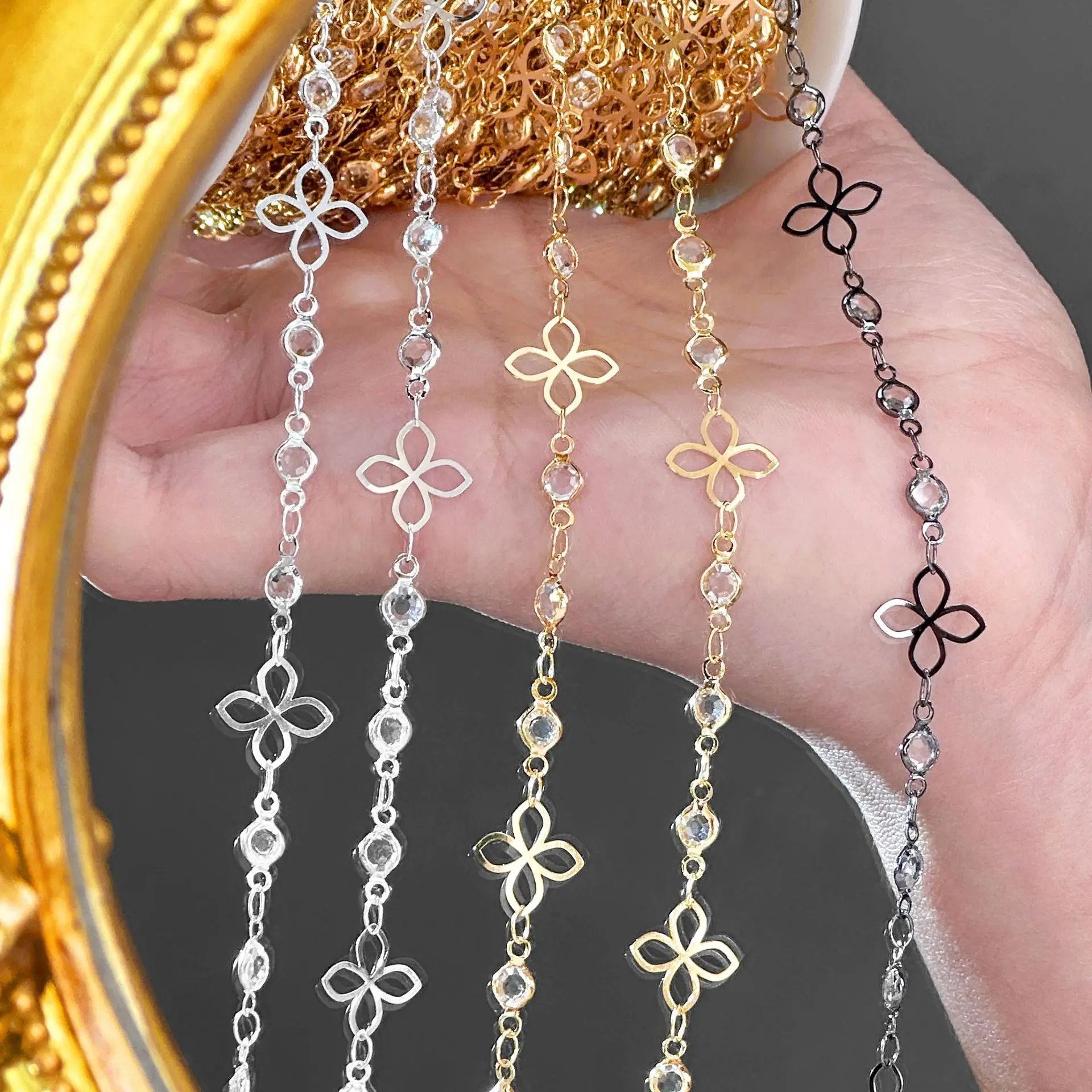 0.5/1M Star Straight Stick Hollow Flower Chain Rhinestone Tassel Metal Chain DIY Necklace Bracelet Jewelry Clothing Accessories image 3