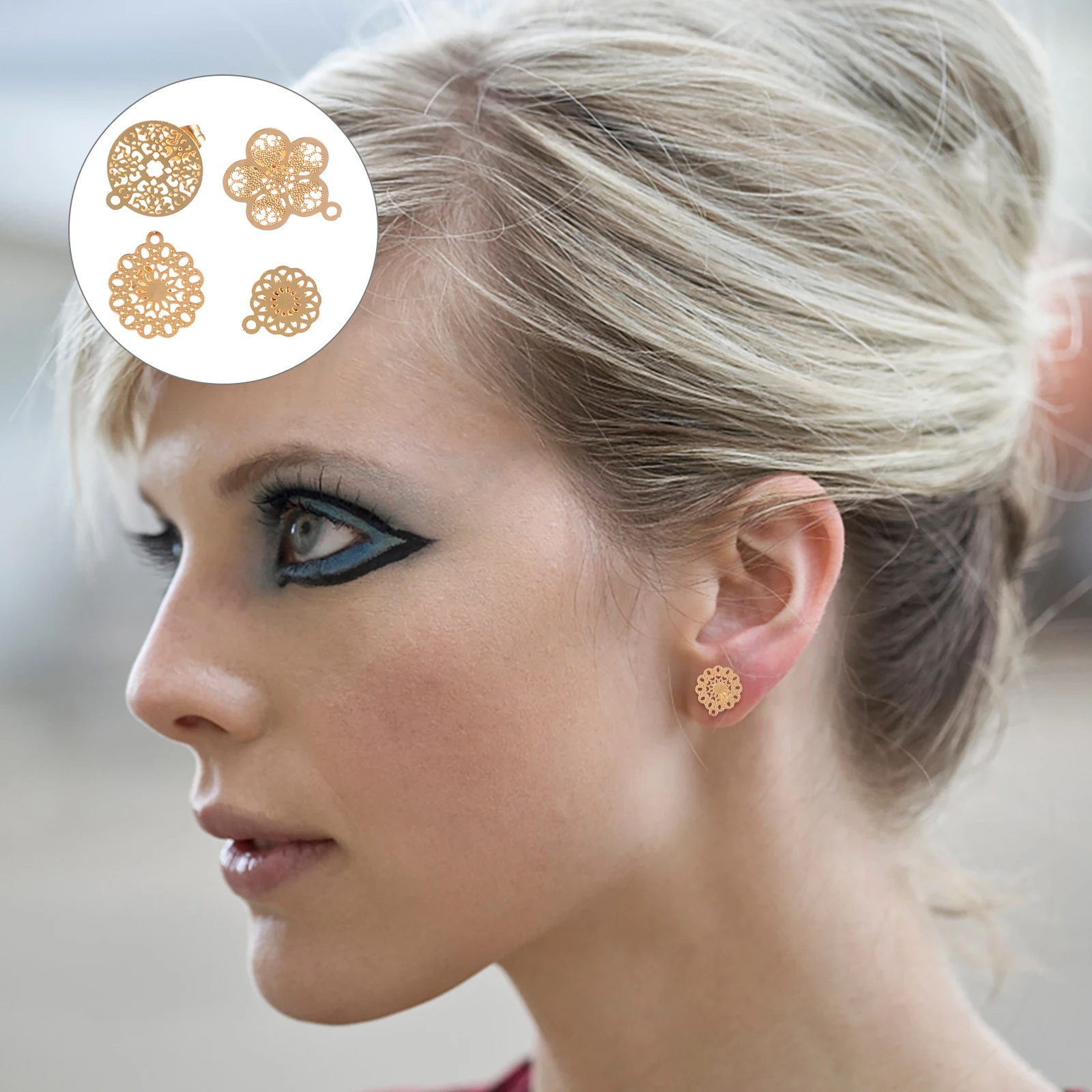 

4 Pairs Stainless Steel Ear Studs Earrings DIY Pendant Metal Jewelry Accessories Back