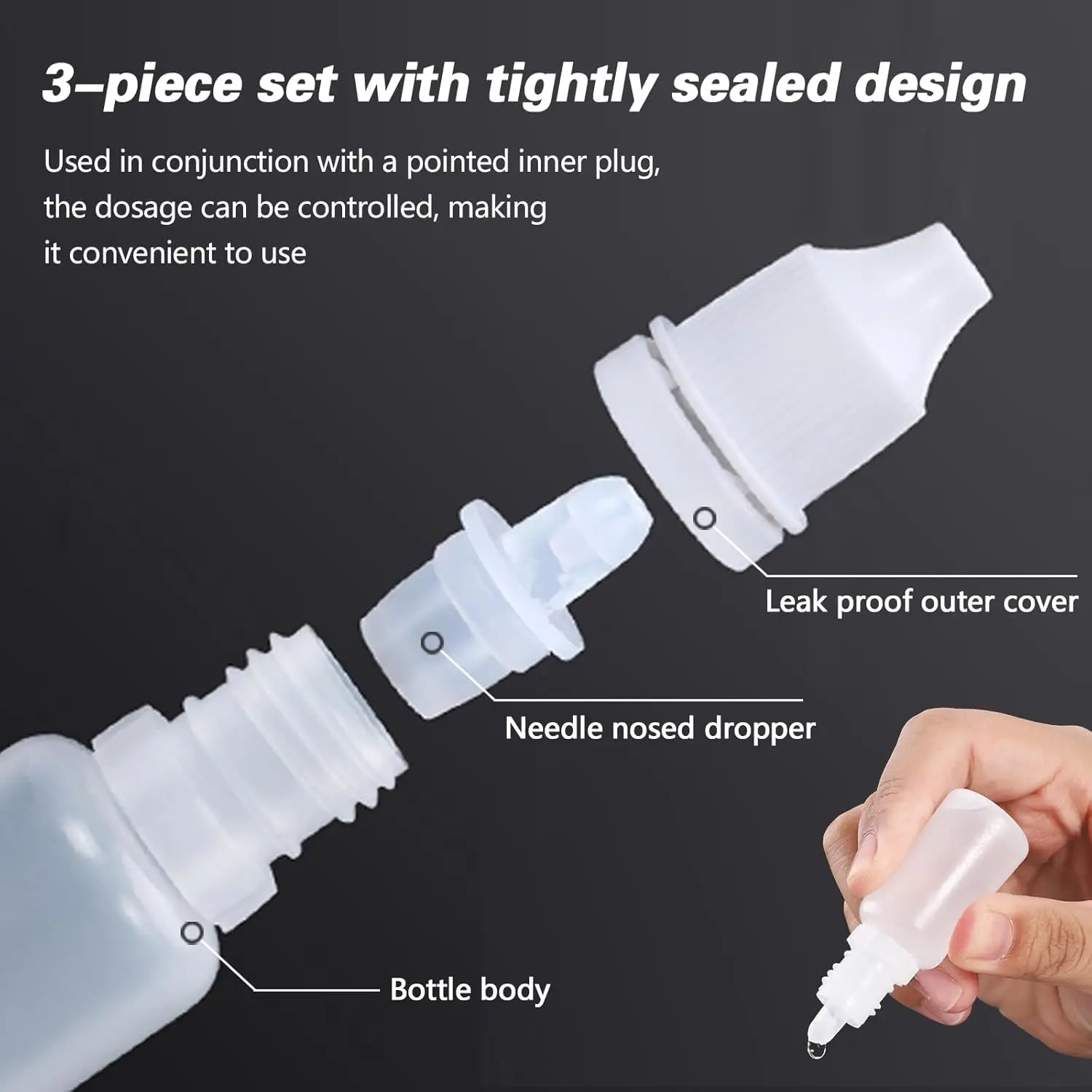 Bouteilles compte-gouttes vides en plastique compressibles, 200 pièces, 3/5/10/15/20ML, conteneurs rechargeables portables en plastique liquide pour les yeux avec bouchon à vis