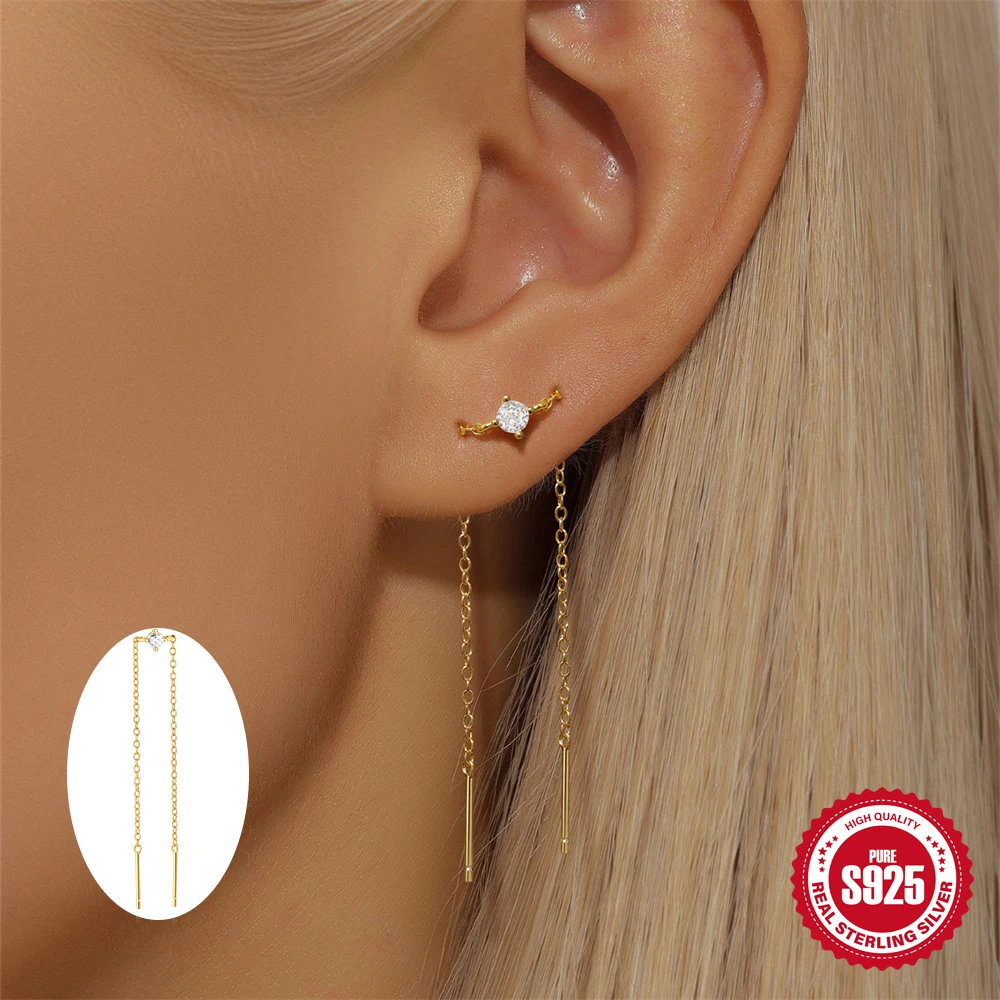 ROXI 925 Sterling Silver 1Pair Tassel Chain line design Piercing Stud Earrings For Women specific  Party Earrings Jewelry