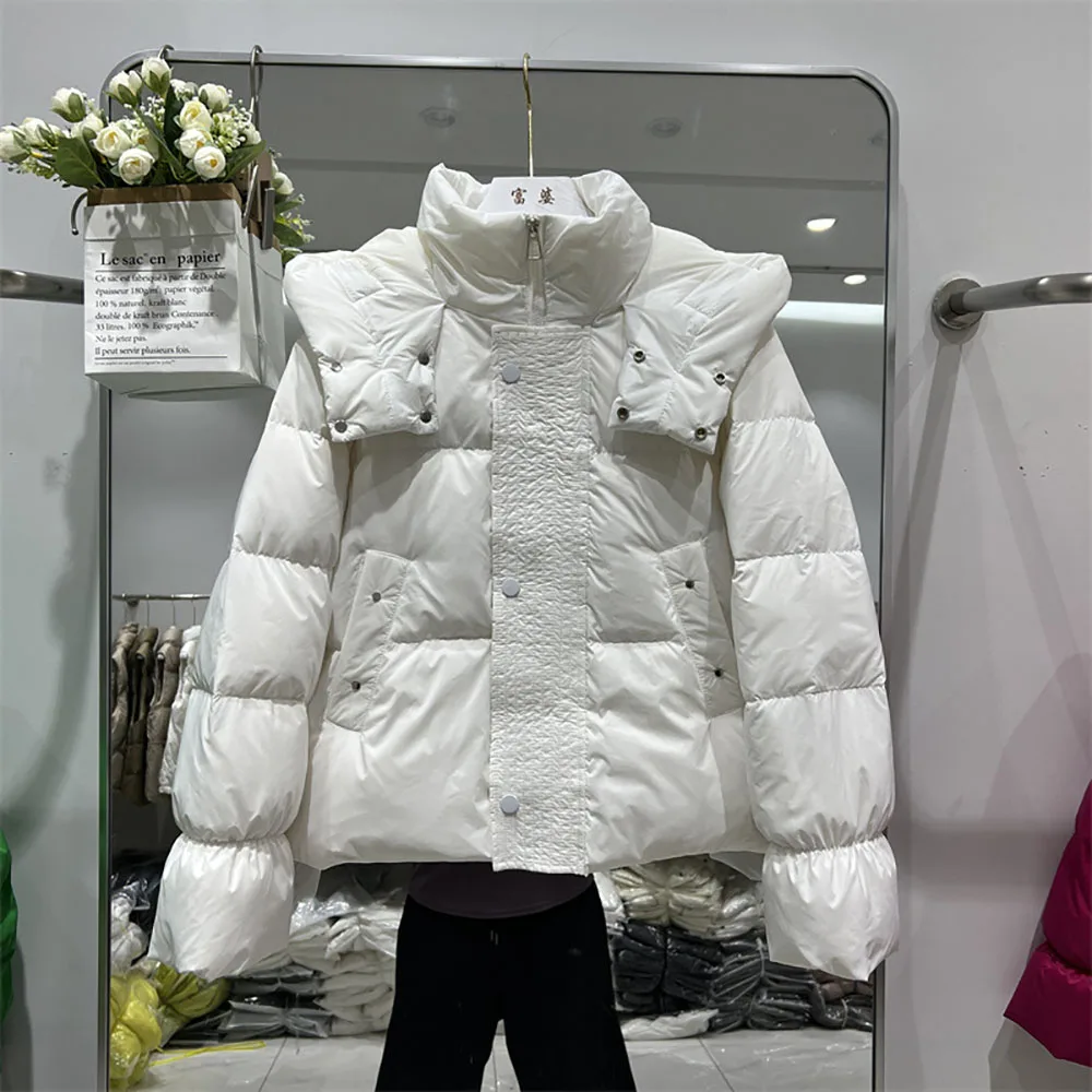 Chaquetas de plumón de estilo coreano para mujer, abrigo corto con capucha y cremallera, abrigo grueso y cálido para invierno, novedad de 2022