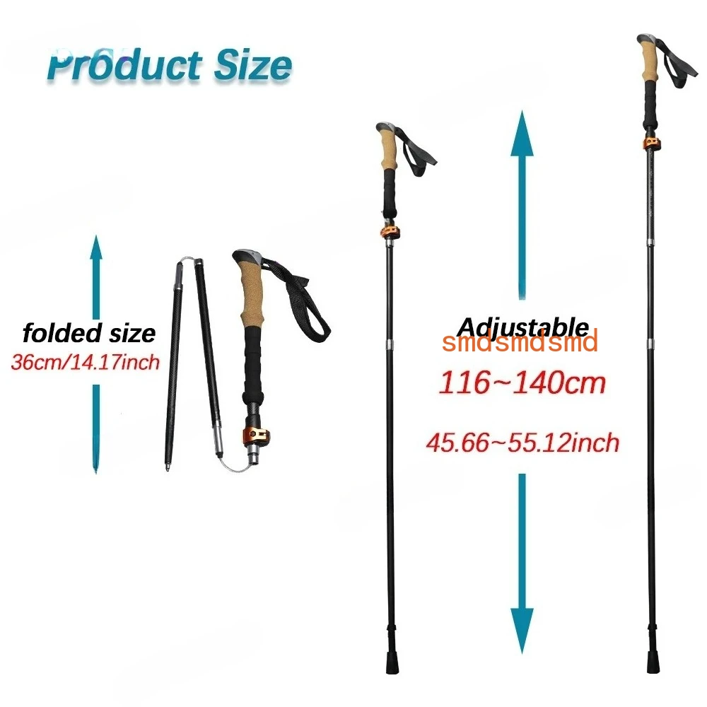 Super Light Carbon Fiber Trekking Poles Foldable 4-Sections Hiking Sticks Climbing Poles Collapsible Walking Sticks