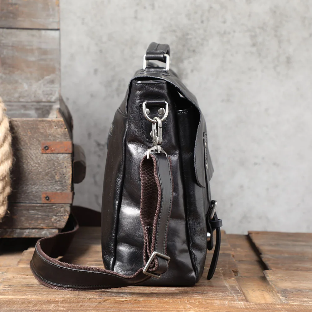 Echtleder Herren-Aktentasche 15 Zoll Laptop-Tasche Einfache Rindsleder-Umhängetasche Pflanzlich gegerbtes Leder Modischer Casual-Stil – Detail 9