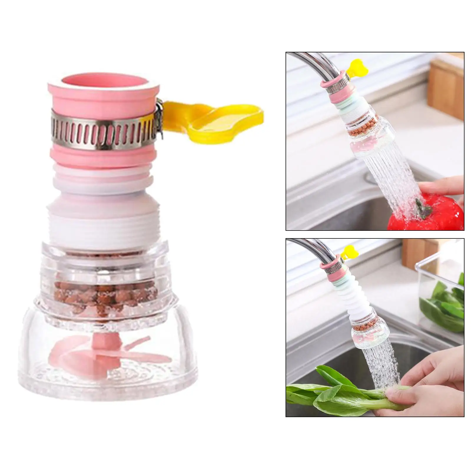 2x360 градусов Регулируемый удлинитель для крана Аэратор Распылитель Сопло Фильтр для воды Розовый
