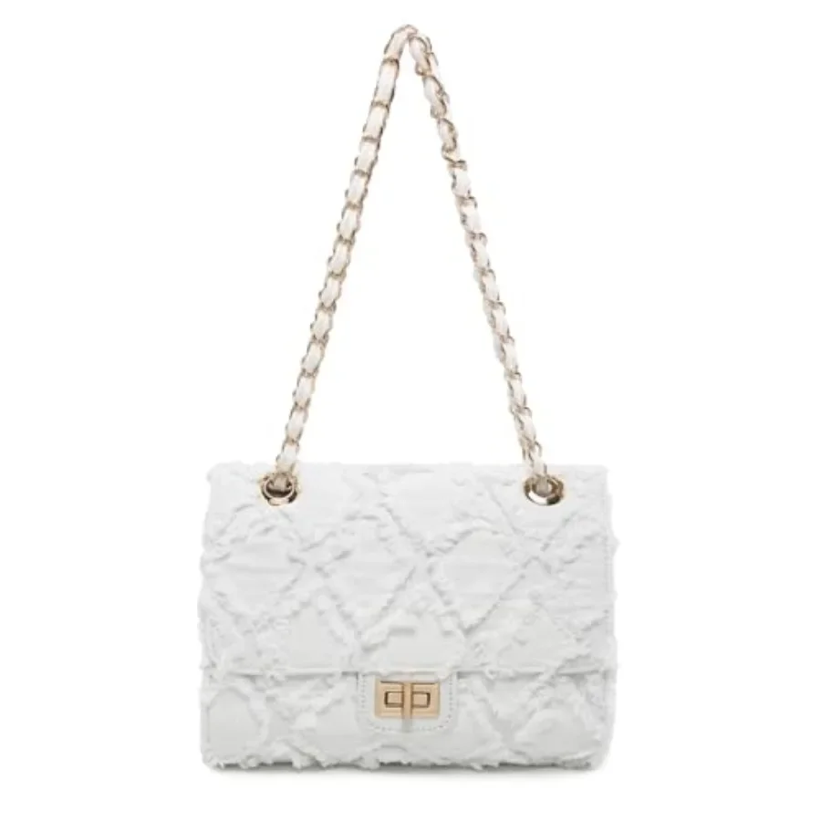 

Women Small Shoulder Bags Quilted Crossbody Distressed Jean Denim Purse Evening Bag Clutch Handbag Distressed Denim, Chic Chain