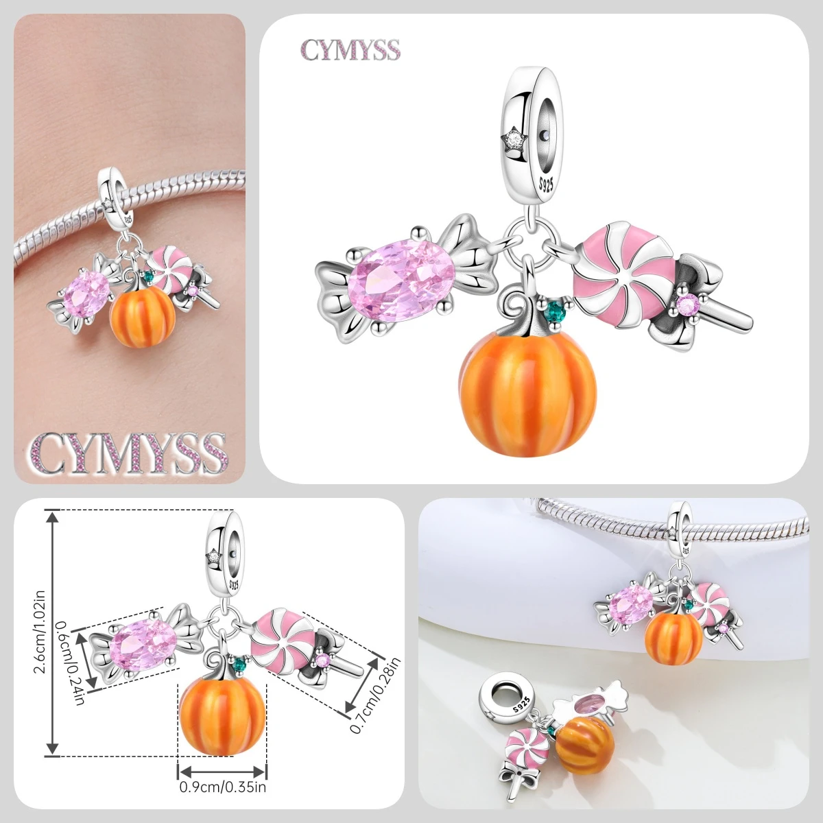 925 Sterling Silber Niedlicher Kuckucksuhr-Charm Kürbis-Perlen DIY Halloween Anhänger Schmuck Geschenke für Frauen & Mädchen Halloween-Party – Detail 3