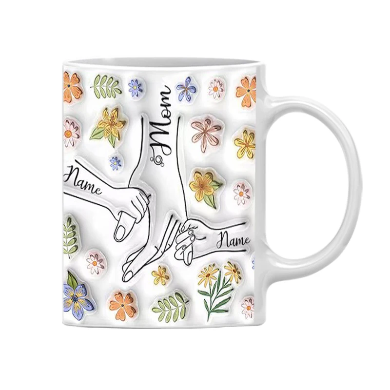 Personalized Name Coffee Mug Customize  Names Tea Milk Cup Holding Our Hands Gift For Mom Mama Mother's Day Gift