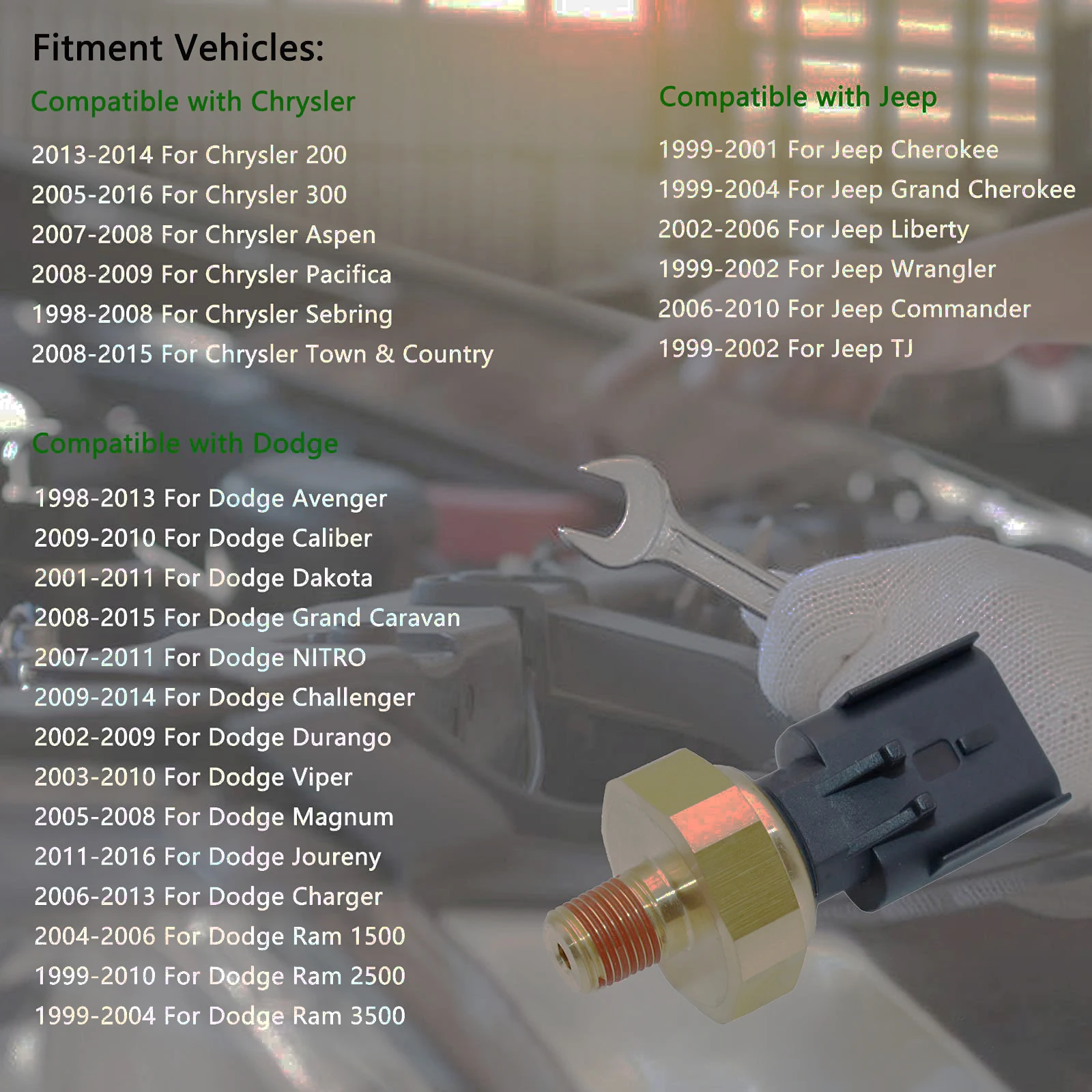 Oil Pressure Sensor Fit For Chrysler Dodge Jeep Manufacturer Number: 05149062AA, 5149062AA Automotive Accessories