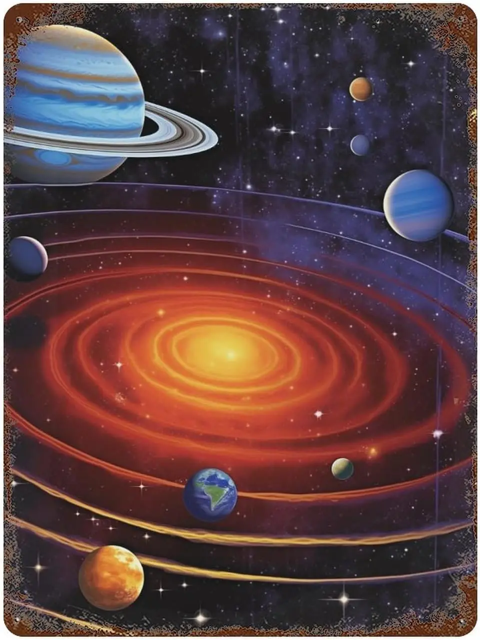 KUYT Space Planetary Retro Metal Tin Sign Vintage Metal Plaque Sign Tin Sign for Home Bar Kitchen Pub Wall Decor Signs 12x8 sign