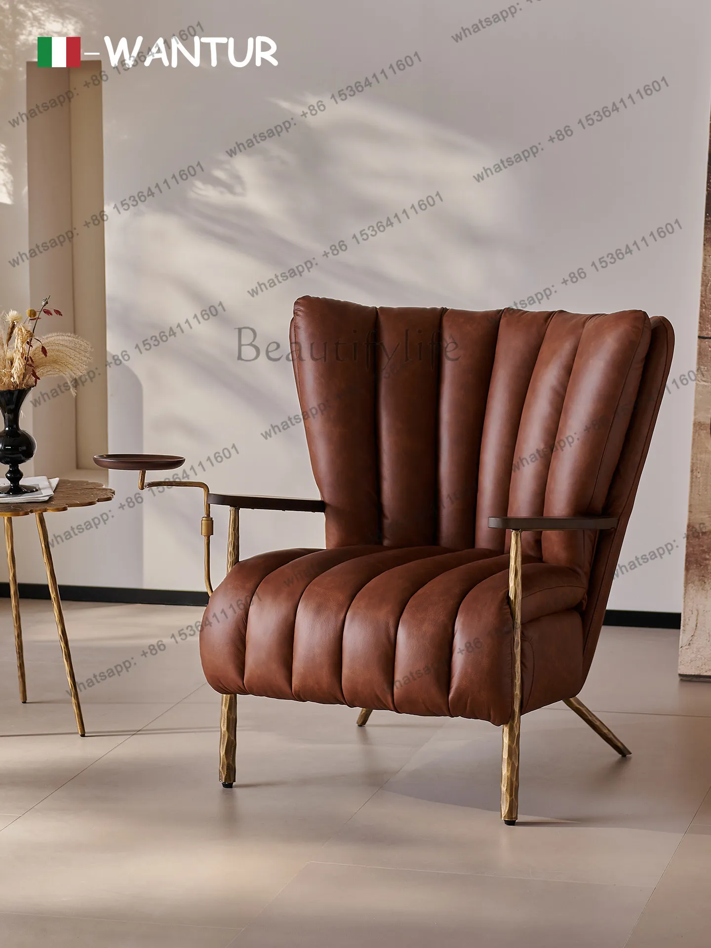 Medieval wabi-sabi wind forged stainless steel metal retro dining chair sofa leather leisure chair
