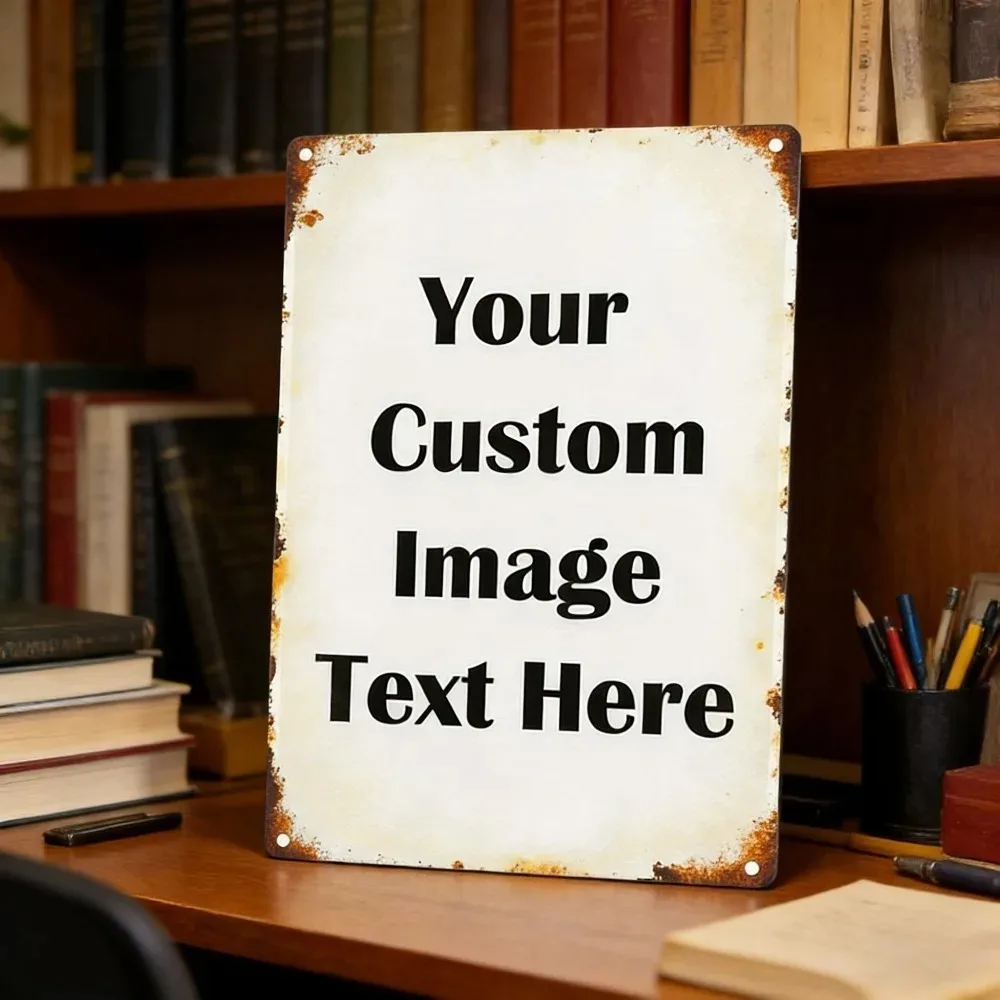 CIFbuy, personalisierbare, flache Metallplakette im 2D-Format, 8 x 12 Zoll, mit individuellem Text und Bild, vorgebohrte Löcher, wasserdicht, zur Dekoration von Hausbar oder Garage.