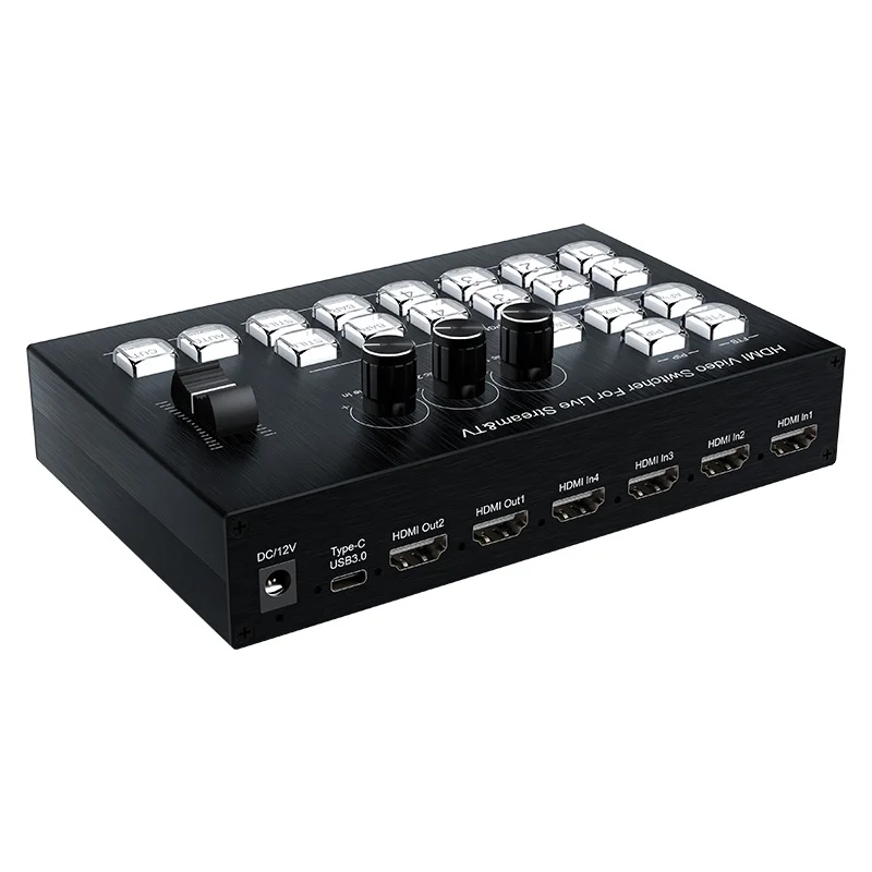 2025 Switcher video per streaming live Video 4 ingressi 2 uscite con USB3.0