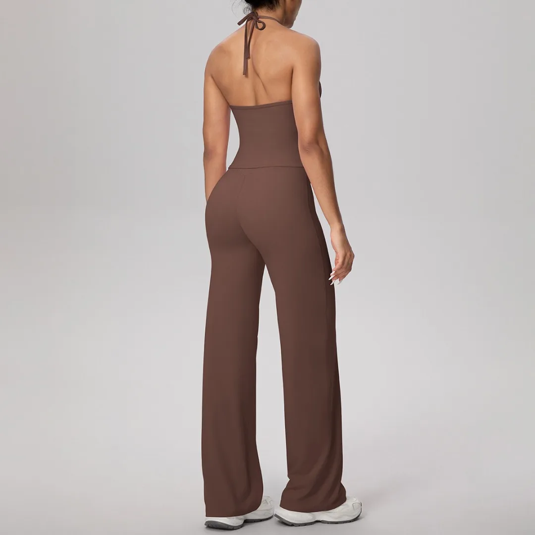 

Женский бесшовный комплект для йоги для фитнеса, плотный, с высокой талией, с подтяжкой бедер, с лямкой на шее, наряд для йоги, спортивный комплект из двух предметов для бега в тренажерном зале