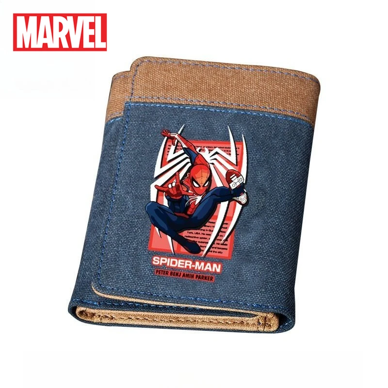 

Marvel Spider Man Canvas Wallets Avengers Superheroes Short Style Coin Purse Multi Function Fashion Card Holder Money Bag Gifts
