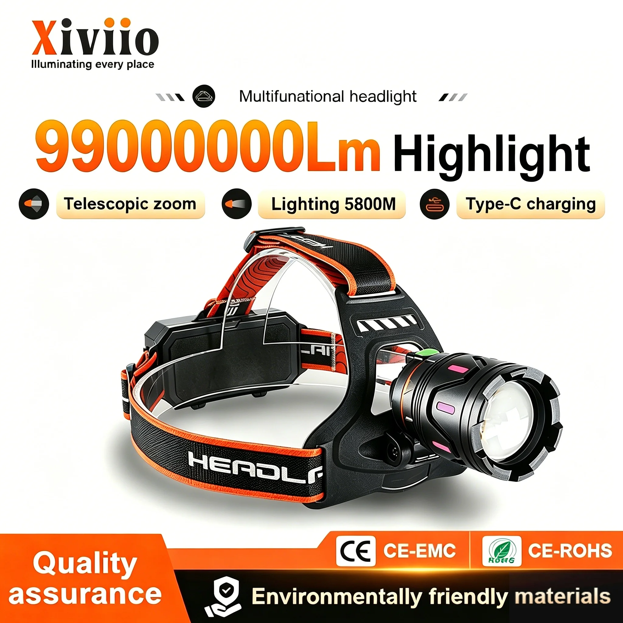 

990000000LM Super Bright LED Headlamp Rechargeable Led Headlight Long Lasting And Long Range For Fishing Hunting Hiking Cycling