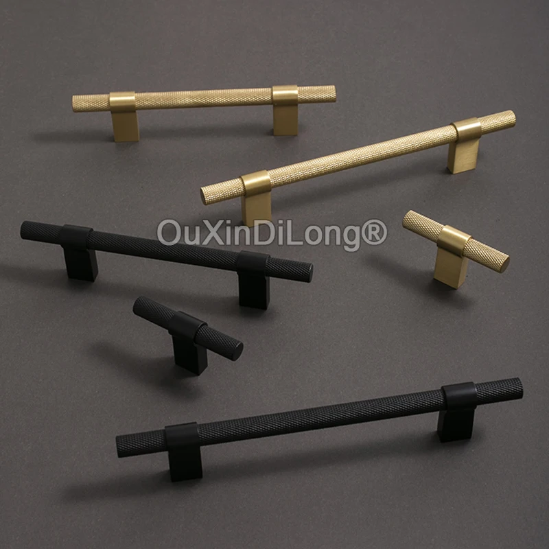 

4PCS Plus Length Solid Brass Knurled Door Knob Drawer Cabinet Wardrobe Furniture Kitchen Handles Pulls Black/Satin Brass GF1090