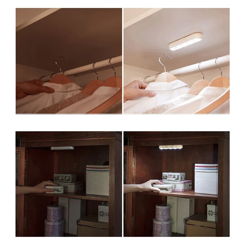 Luzes LED Puck com interruptor dimmer contato, sob a iluminação do armário