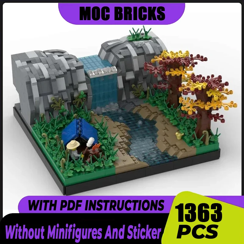 City Street View Moc Building Blocks Modular Campfire at the Waterfall Model Technology Brick  Assembly Construction Toy Gift