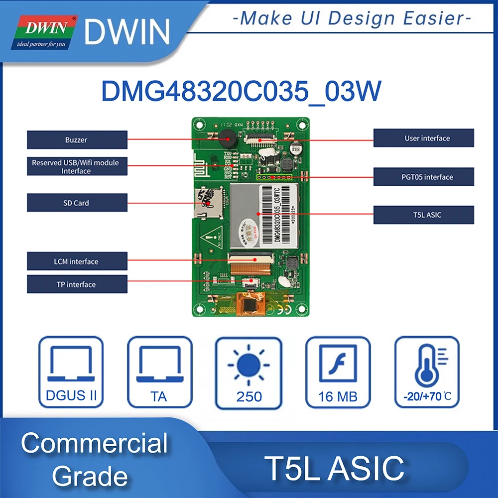 DWIN 3.5 Inches 320*480 IPS Resistive LCD Display Capacitive Touch Panel HMI TFT Intelligent Serial Port Screen DMG48320C035_03