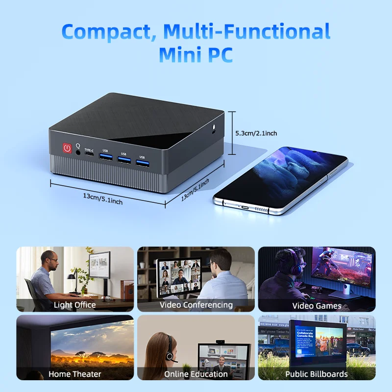 TexHoo Mini PC Ryzen 5 5600U 6C/12T Triple Display 16G 256G DP+2xHDMI Dual LAN WiFi6 BT5.2 2xDDR4 Mini Desktop Computer 
