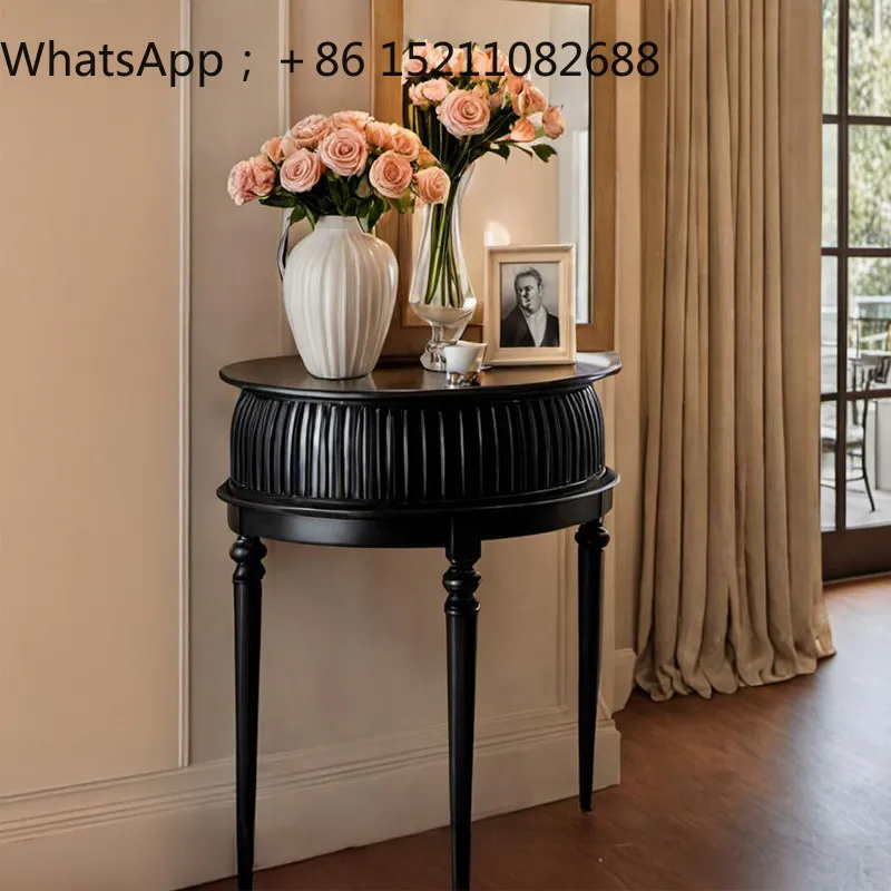 LLY solid wood entrance cabinet semi-round table black medieval entrance hall entrance table living room side table decoration