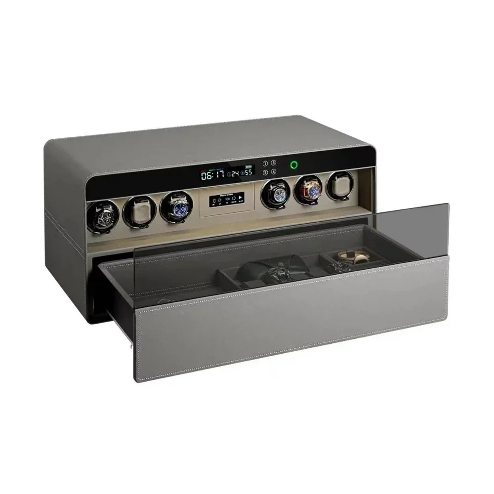 

Digital Glass Window Leather Watch Winder With Fingerprint Lock Wardrobe Hardware Jewelry Vault