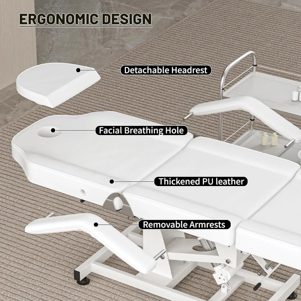 Cadeira de tatuagem elétrica branca para cliente, altura ajustável, cama de esteticista com banco, cadeira facial para massagem, cama de cílios