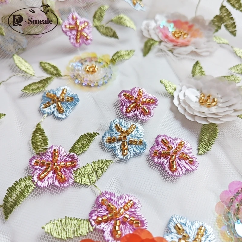 Bunte 3D Nähröhre Perle Pailletten Stickerei Spitze Stoff Kleid, DIY Material, hand gefertigt dekorativ, RS4261 – Detail 4
