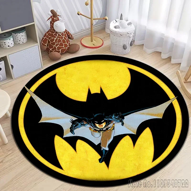 Anime Avengers Bat hero Boys Baby Playmat Round Rugs Carpet 80cm for Living Room Kids Bedroom Anti Slip Floor Mat Home Decor