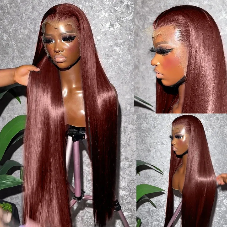 Reddish Brown 13x6 Lace Frontal Wig Human Hair Pre Plucked Straight Lace Front Wig Dark Red Brown Glueless Full Lace Frontal Wig