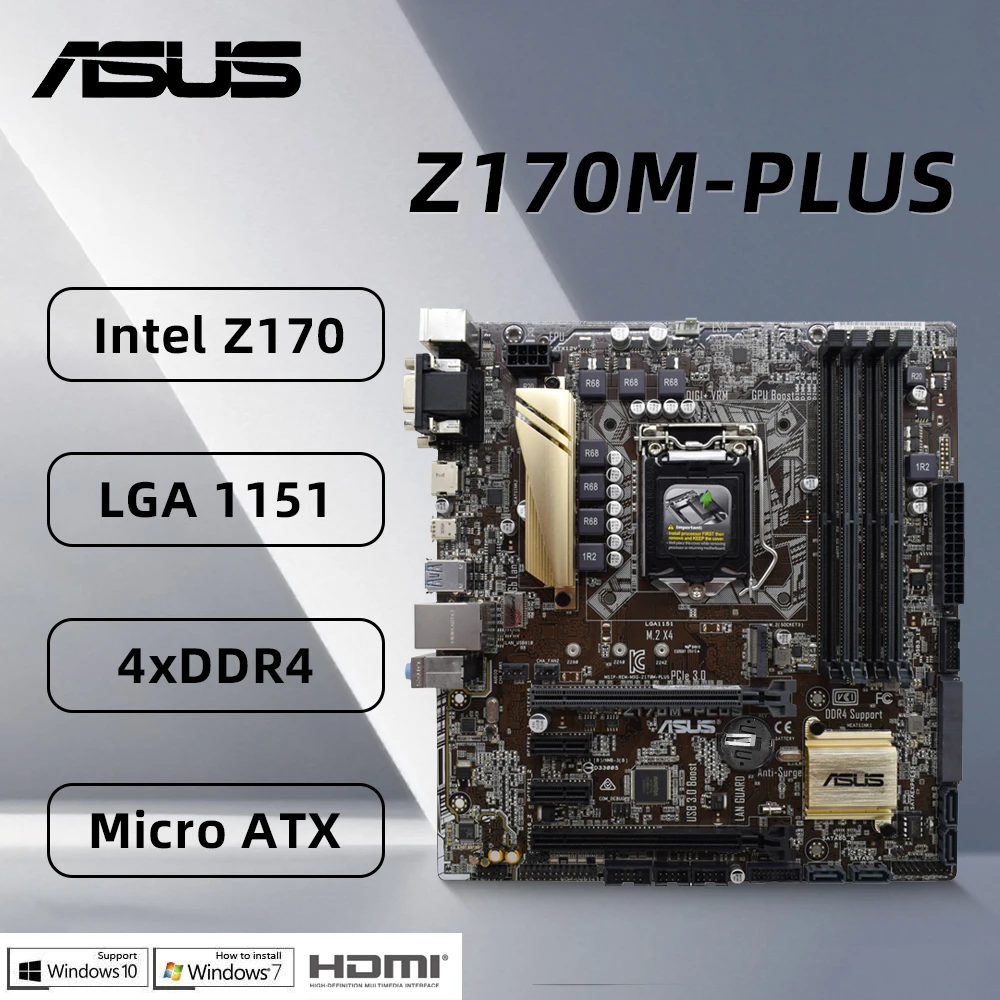 ASUS Z170M-PLUS Motherboard Supports i7 3770K 6700K 6600K i5-6600K PCI-E 3.0 CPU,4×DDR4 64GB Micro ATX