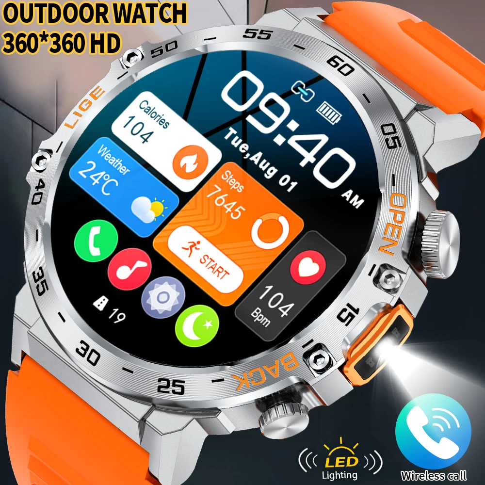 

2026 LIGE Men's Waterproof Smart Watch 360*360 AMOLED HD Screen Flashlight Sports Fitness Outdoor Watch For Android IOS Original