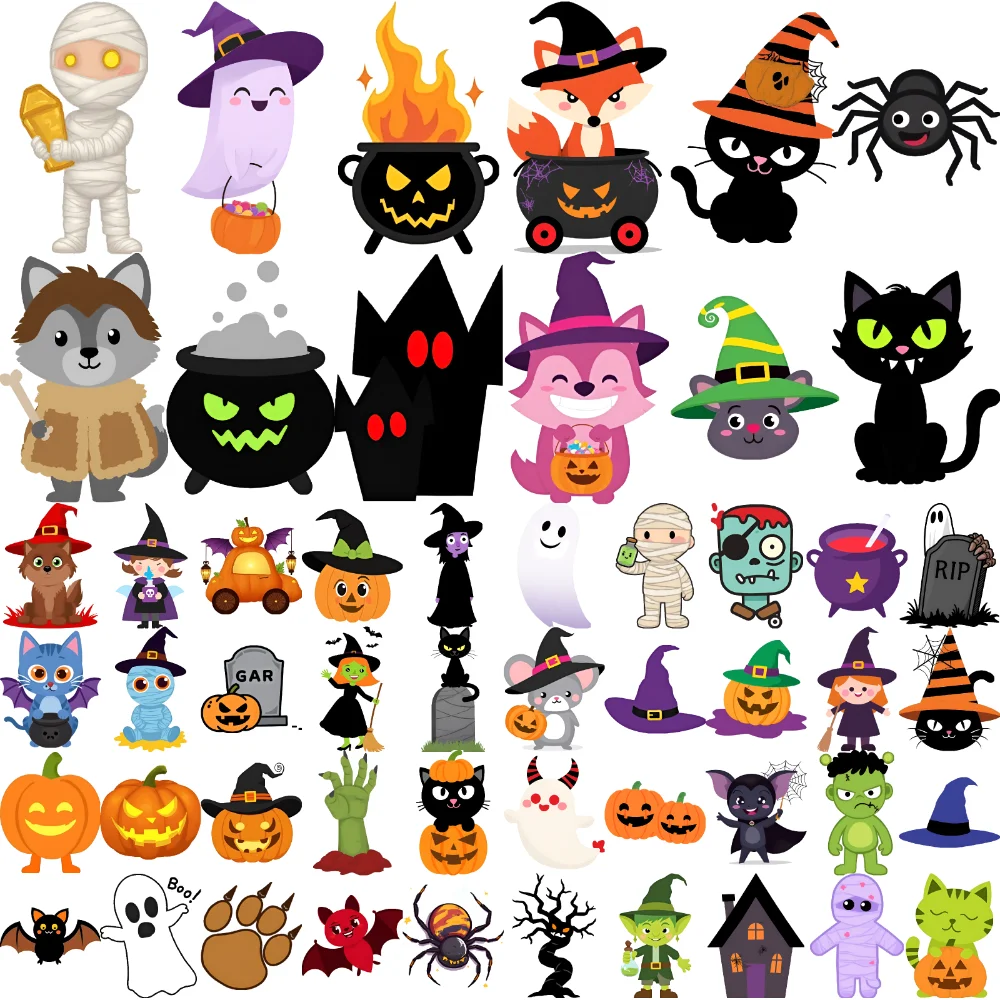 54/63pcs Halloween Temporary Tattoo Stickers Waterproof Long Lasting Body Stickers Ghost Pumpkin Semi-Permanent Fake Tattoos