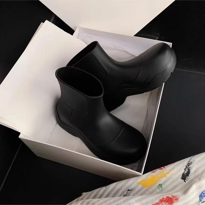 

Модные женские непромокаемые сапоги без шнуровки на толстом каблуке, обувь ярких цветов для воды, уличная одежда, водонепроницаемые короткие сапоги