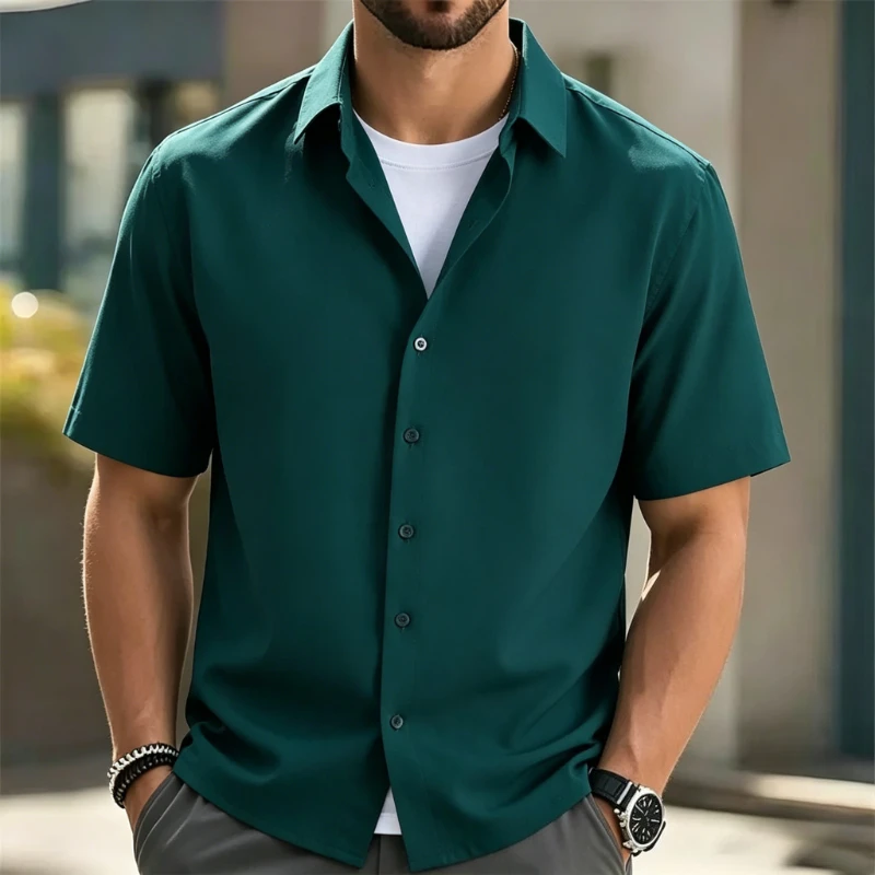 High End Ice Silk Shirts Men Solid Color Short Sleeve Shirt for Man Summer Fashion No Ironing Comfortable Versatile Business Top