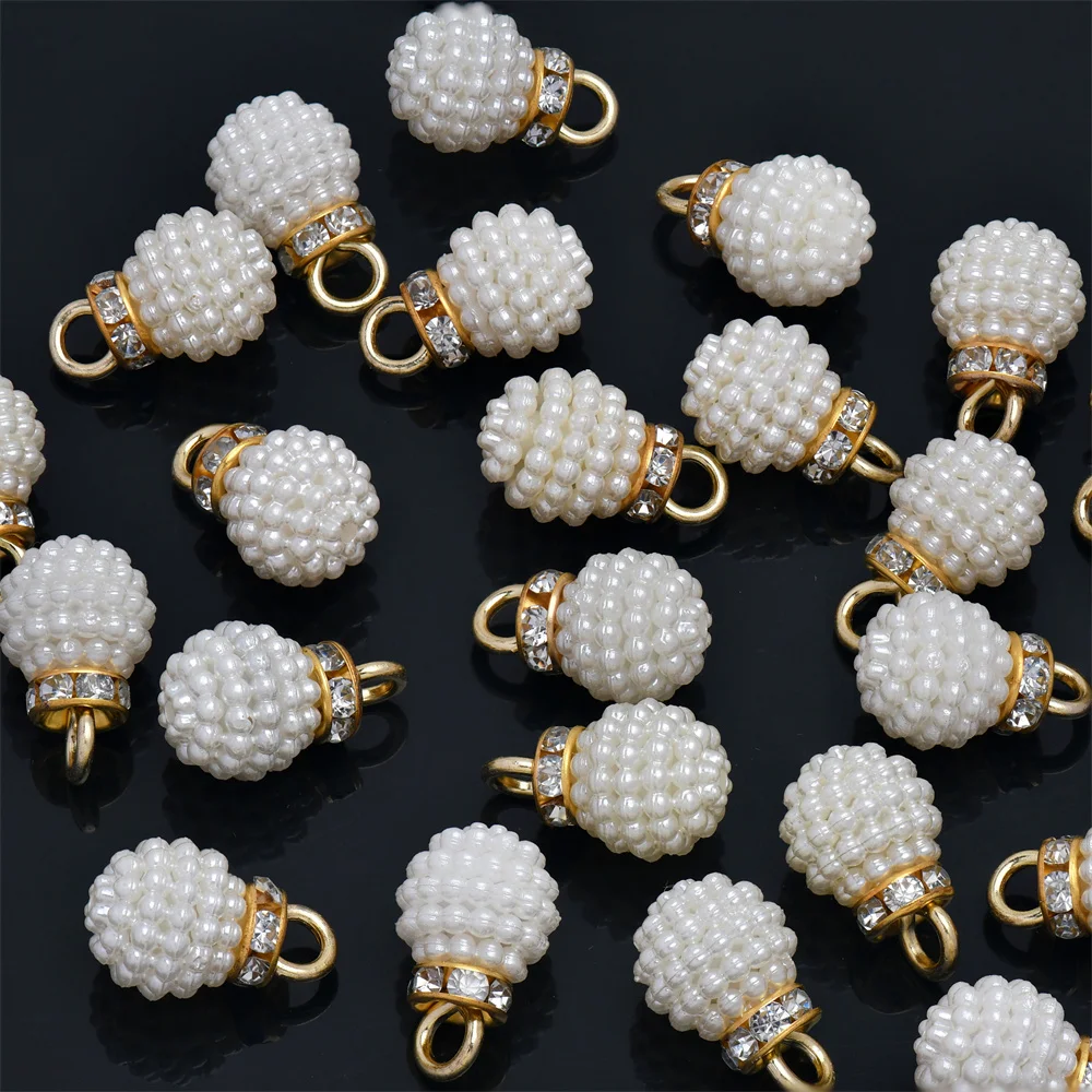 10 12 14 mm Kunstperlen mit Strasssteinen, eleganter Imitationsperlen-Anhänger, ideal für Ohrringe, Halsketten und die Herstellung von Schmuck im DIY-Stil.