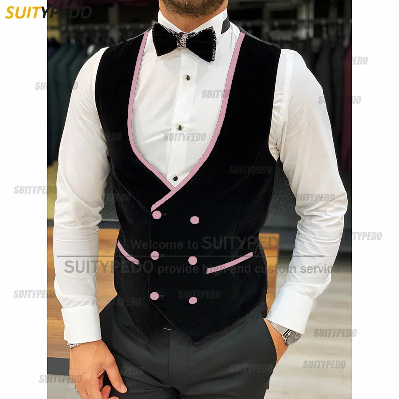 2022 Formal Classic Velvet Wedding Mens Vest Suit Waistcoat Sleeveless Jacket Custom Made Slim Shawl Lapel Groom Double Breasted